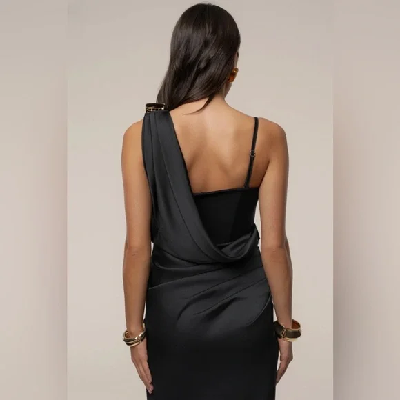 BLACK DRAPED RADIANCE MAXI DRESS Size S - Picture 7 of 8